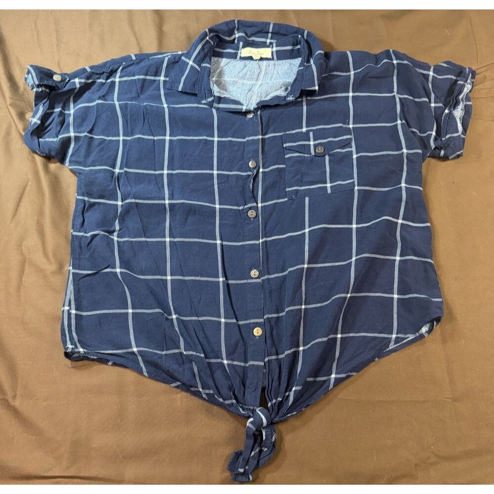Love Notes Women’s Small Multicolor Plaid Tie Front Shirt Lightweight Casual Top